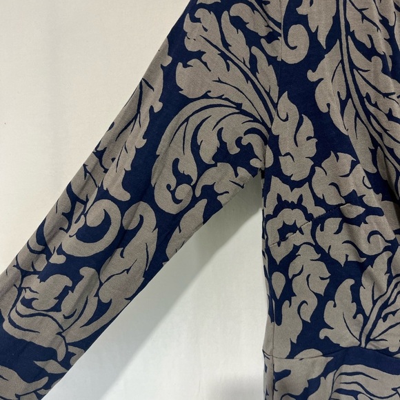 Boden Faux Wrap Midi Dress Navy and Gray Design Stretch Jersey Knit Size 6L - Picture 6 of 9